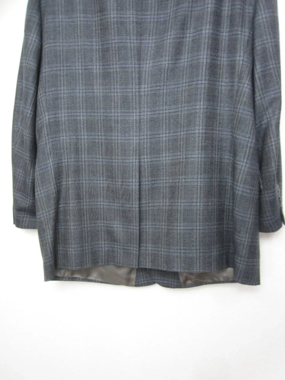 Hart Schaffner Marx 46R Blue Wool Silk Sport Coat Windowpane Plaid EUC